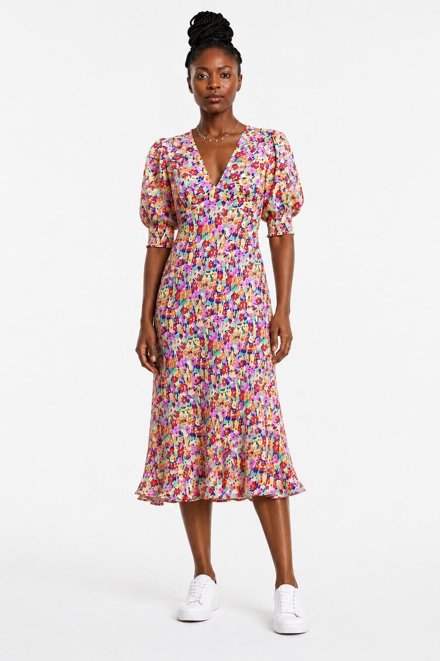 RIXO x Target Floral Puff Sleeve Midi Dress Size 8